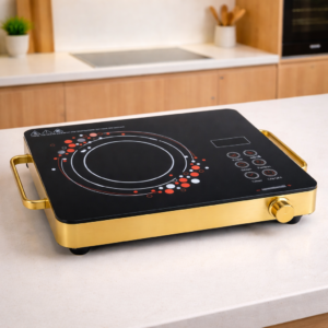 Electric Infrared Cooktop, Single Burner, Gold Frame, Touch Control, Portable Hot Plate with Power Roast Function